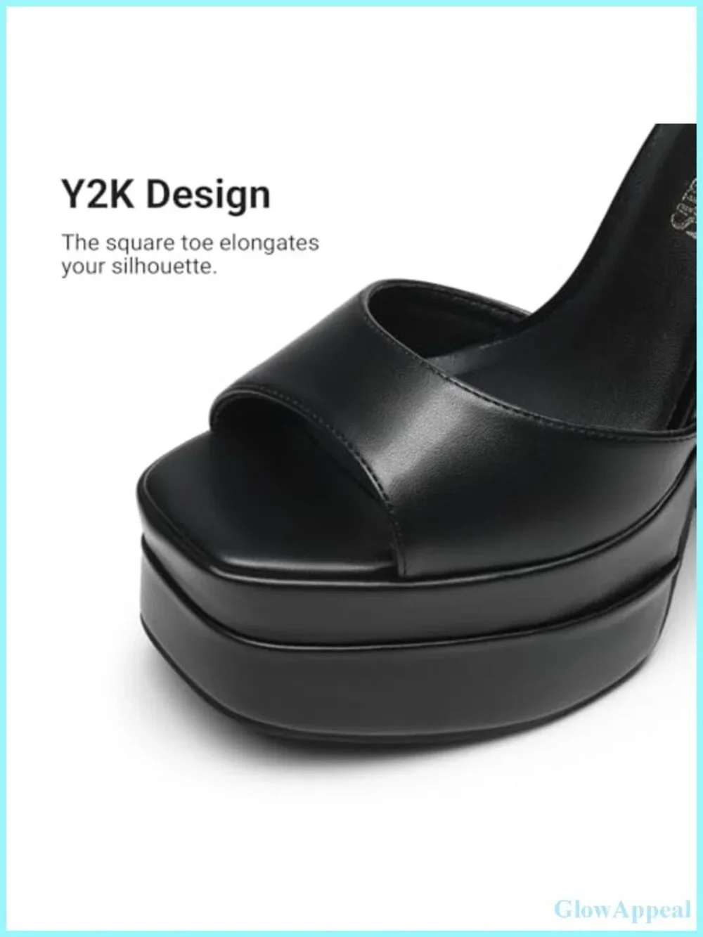 Platform Chunky Heel Sandals Square Toe Ankle Strap Faux Leather